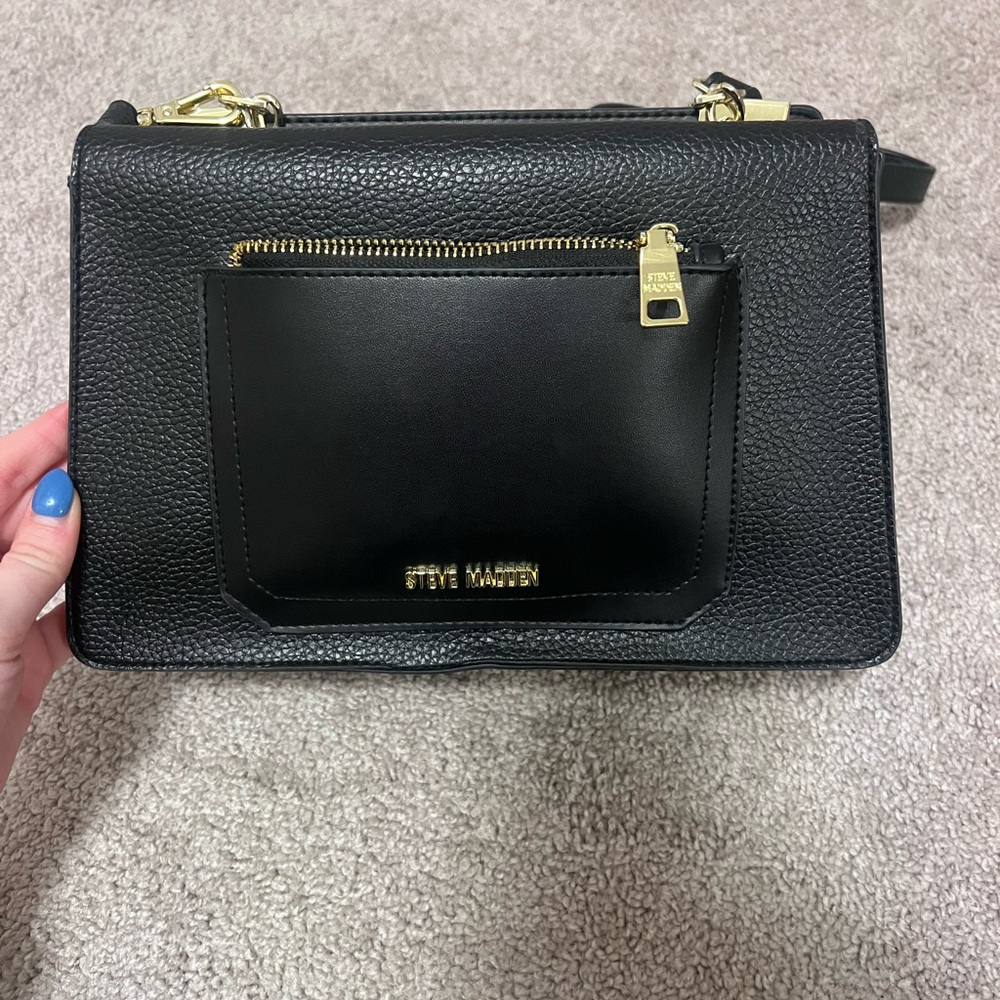 Steve Madden Black Leather Bag with Gold Logo